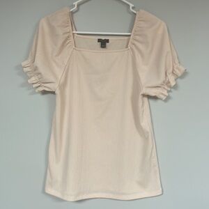 Ann Taylor Blouse / top, S, pale pink / rose, elastic square neck, puff sleeves